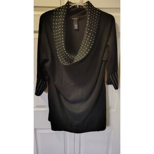 Ashley Stewart Black Rhinestone Cowl Neck Tunic Sweater Plus Size 26 Holiday